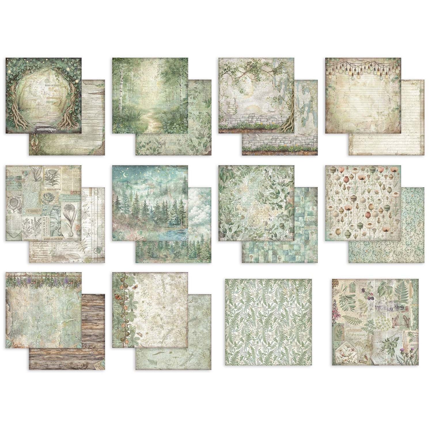 Stamperia Herbarium Silvae 8x8 Background Paper sbbs136 pages