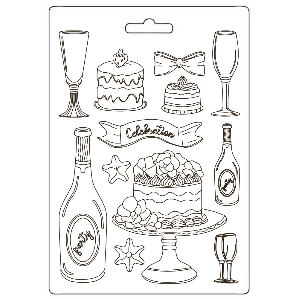 Stamperia Masquerade Flute And Cakes Soft Mold A5 k3pta5667
