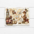 Stamperia Our Way Street Map Stencil kstd225 clock tower woman holding map birds explore journal 