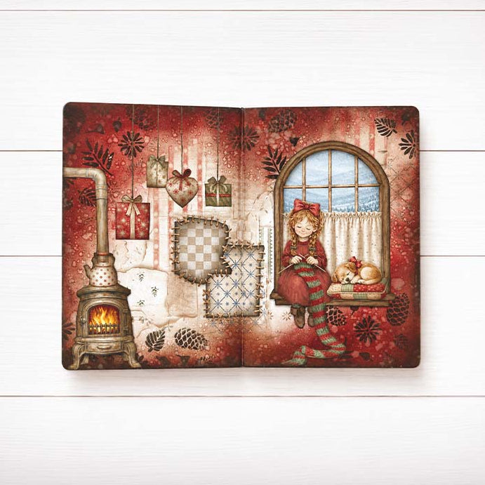 Stamperia Silent Night 12x12 Paper sbbl192 little girl sitting on window dog fireplace