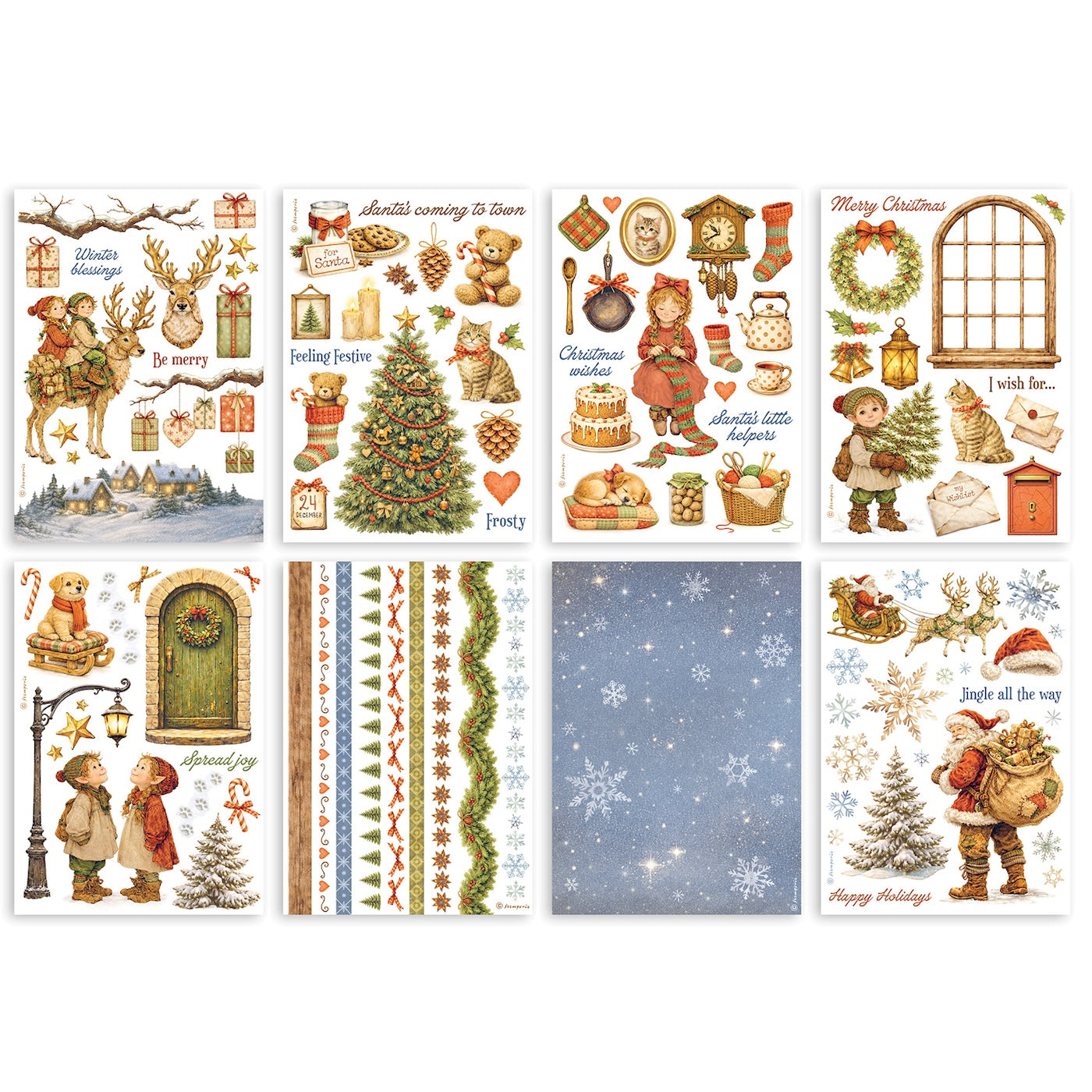 Stamperia Silent Night A5 Washi Pad Sheets sbw35 teddy bear snowflakes