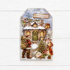 Stamperia Silent Night A6 Rice Paper dfsa6x09 cottage santa with bag tag