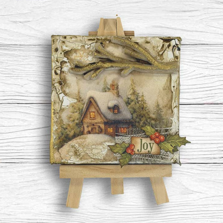 Stamperia Silent Night A6 Rice Paper dfsa6x09 house on snow hill joy card