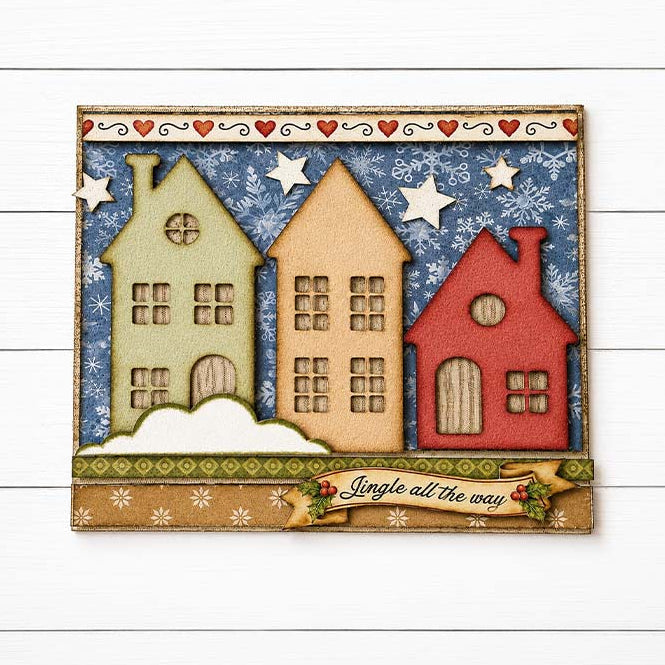 Stamperia Silent Night Backgrounds 8x8 Paper sbbs149 snowflake background colored houses jingle all the way card