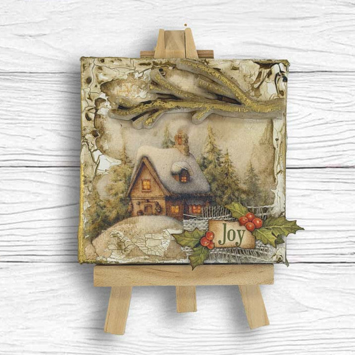 Stamperia Silent Night Junk Journal Focus Points sbjks06 house on snow hill branch joy card