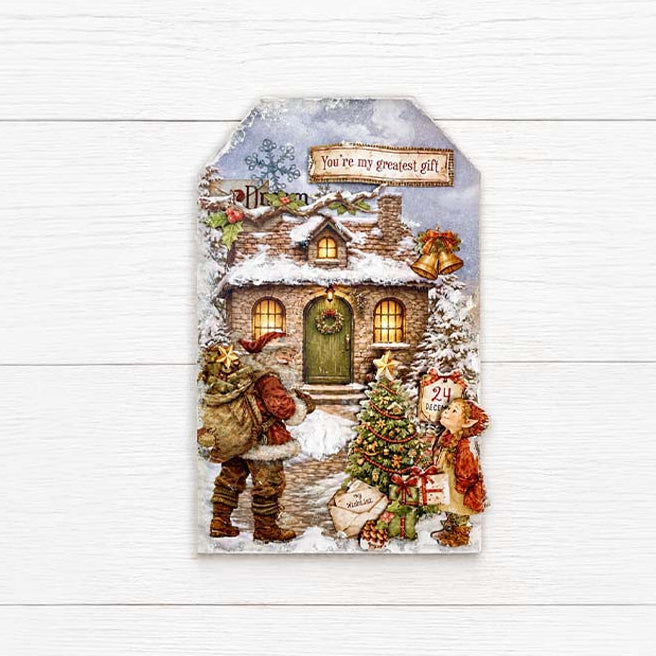 Stamperia Silent Night Junk Journal sbjk27 snow cottage santa girl elf tag