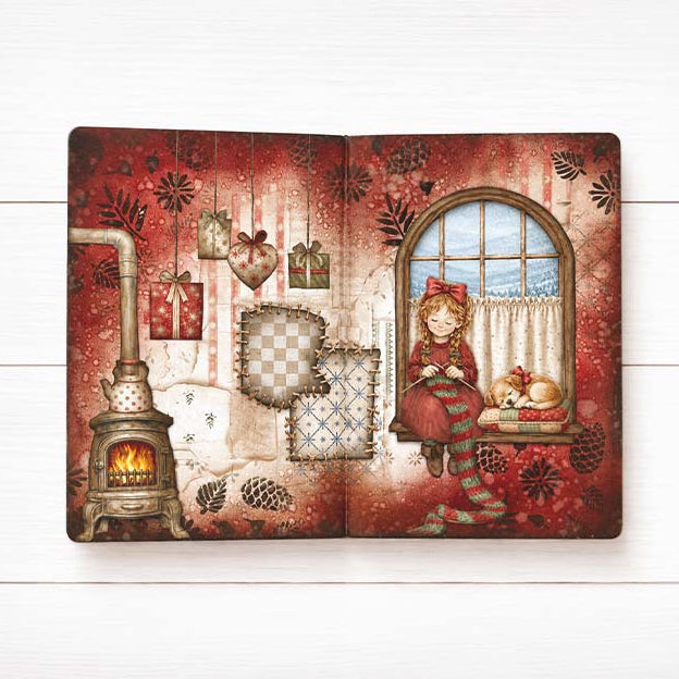 Stamperia Silent Night Rub On Kit dflrbx20 girl sitting in window fireplace presents