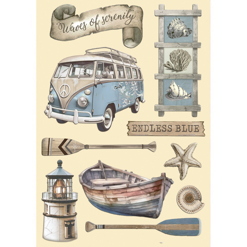 Stamperia Silent Sea Endless Blue A5 Colored Wooden Shapes klsp182