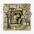 Stamperia Symphony 12x12 Paper sbbl188 man playing violin piano clocks plants rhythm of love card