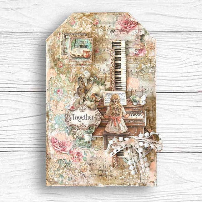 Stamperia Symphony A6 Backgrounds Rice Paper dfsak6055 home is harmony