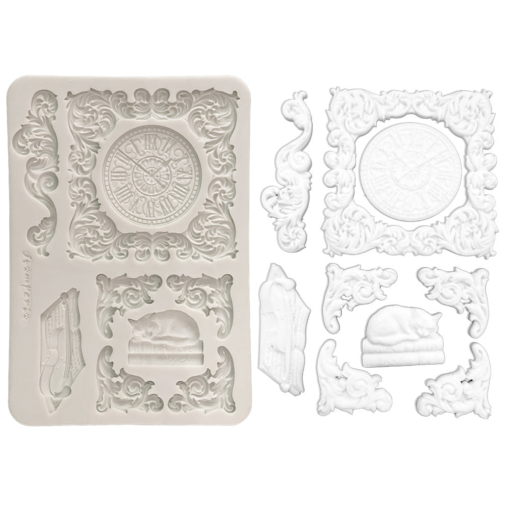 Stamperia Symphony Clock And Cat A5 Silicone Mold kacma614