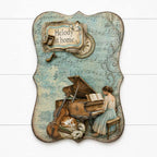 Stamperia Symphony Ephemera dflct84woman playing piano music notes background melody at home card
