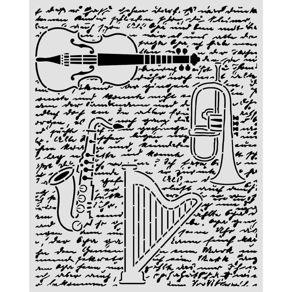 Stamperia Symphony Violin, Trumpet, Harp 8x10 Stencil kstd212