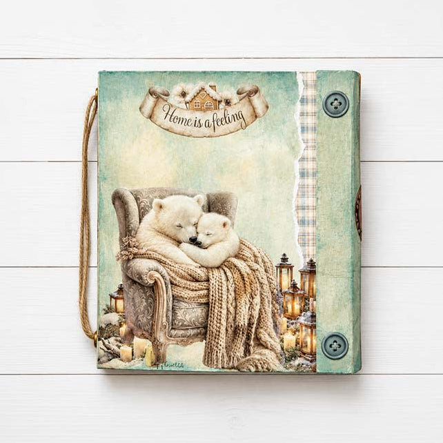 Stamperia White Christmas 12x12 Paper sbbl190 polar bears hugging home is a feeling card