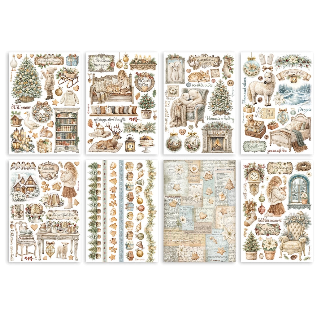 Stamperia White Christmas A5 Washi Pad Sheets sbw36 contents inside