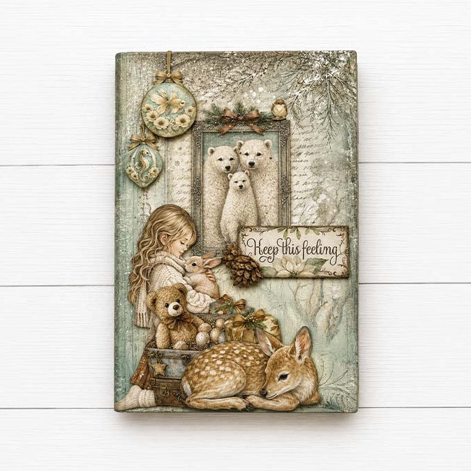 Stamperia White Christmas Die Cuts dfldc141 little girl holding bunny teddy bear deer 