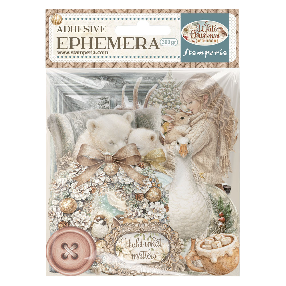 Stamperia White Christmas Ephemera dflct89 bunny polar bear wreath