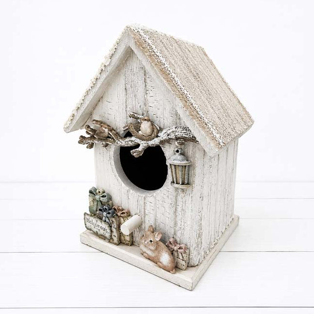 Stamperia White Christmas Junk Journal Focus Points sbjks07 bunny next to presents bird house
