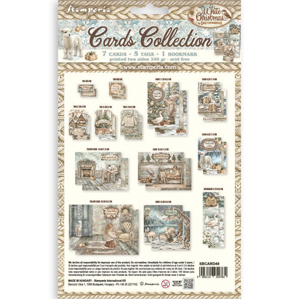 Stamperia White Christmas Printed Art Cards Collection sbcard49 contents inside
