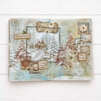 Stamperia White Christmas Printed Art Cards Collection sbcard49 snow trees flowers button cabin house card