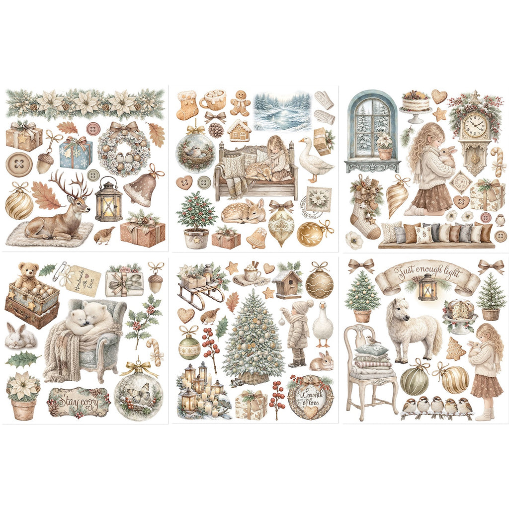 Stamperia White Christmas Rub On Kit dflrbx21 contents inside