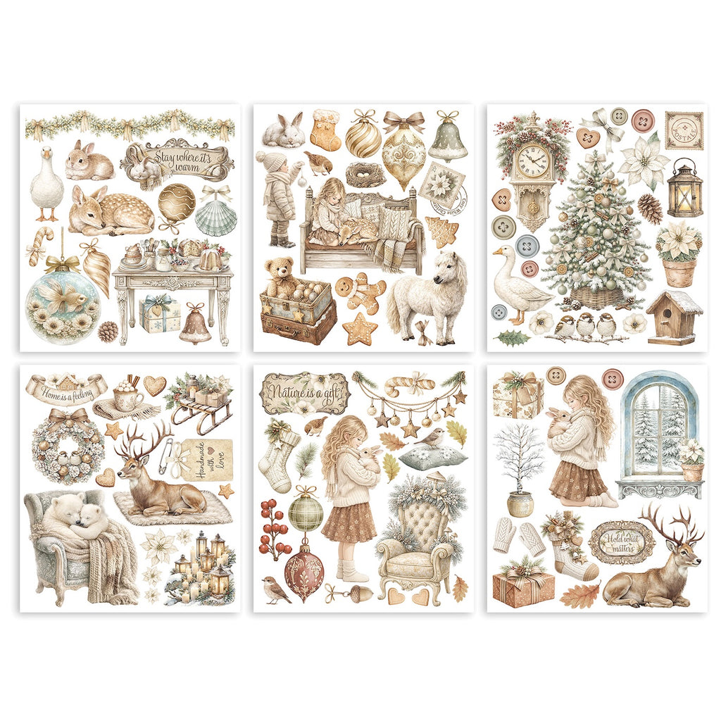Stamperia White Christmas Rub On Kit dflrbxg13 deer bunny ornaments