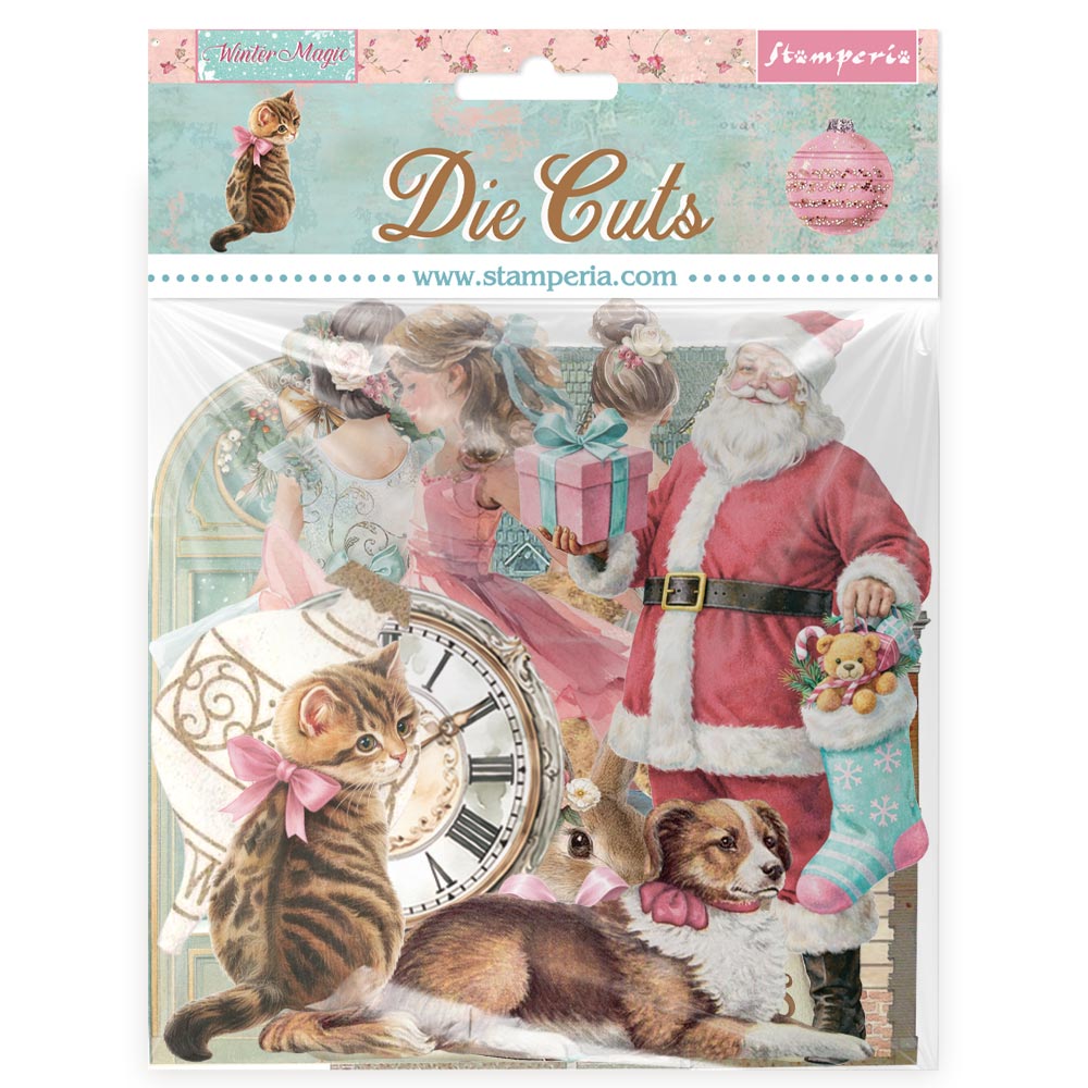 Stamperia Winter Magic Die Cuts dfldc138 kitty with bow santa