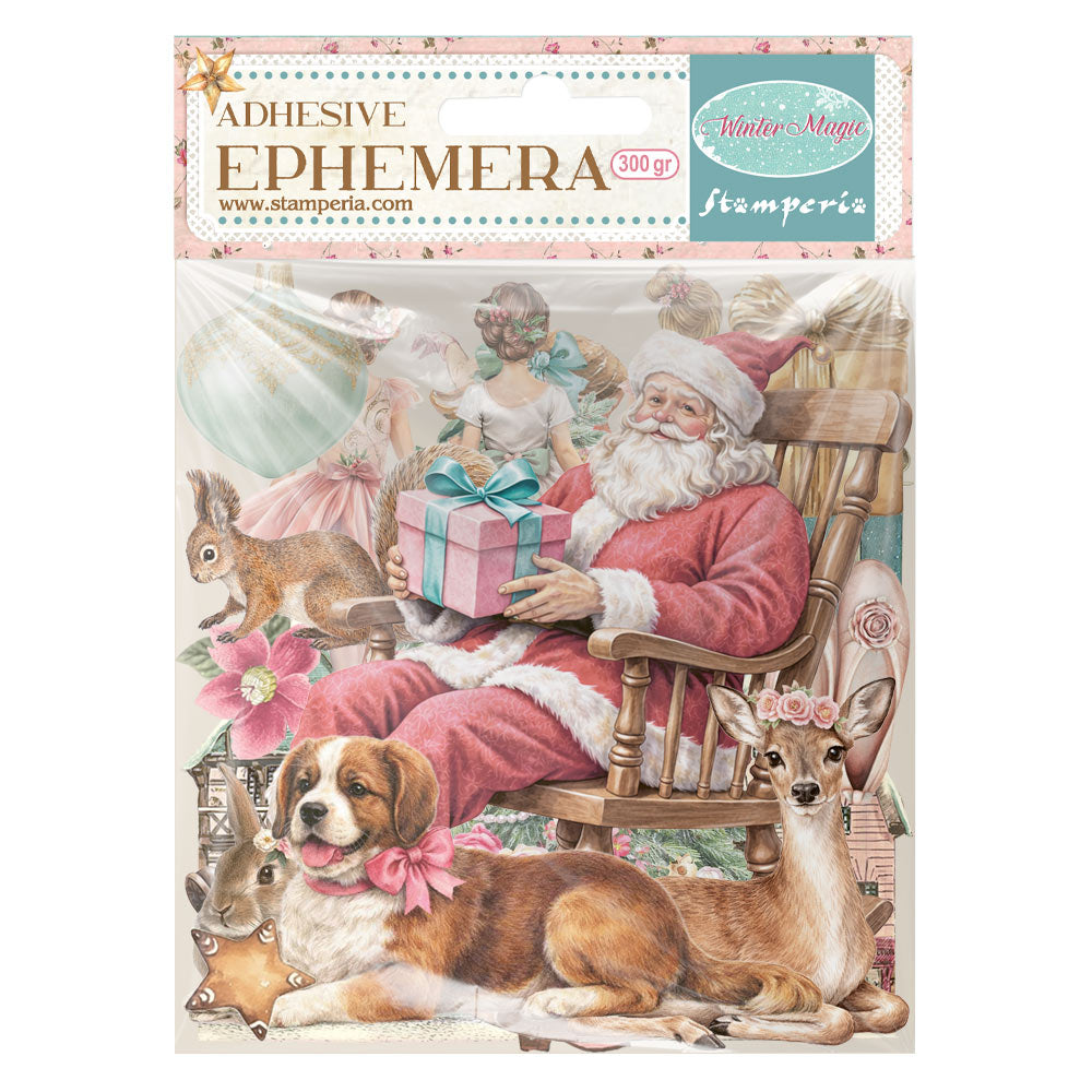 Stamperia Winter Magic Ephemera dflct86 santa in rocking chair dog