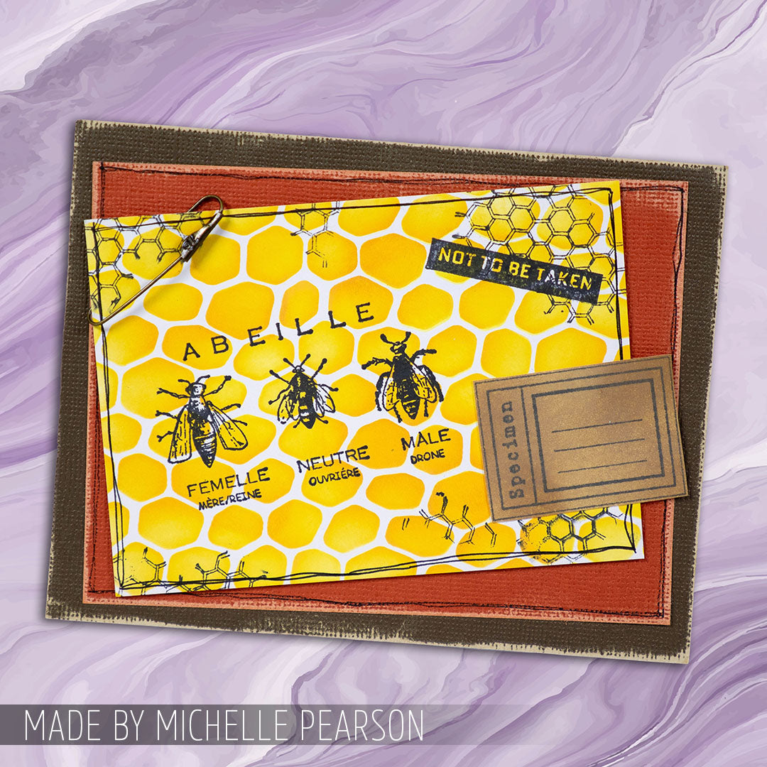 Stampers Anonymous Cling Rubber Stamps Classics #12 scf012 bees yellow background card michelle pearson