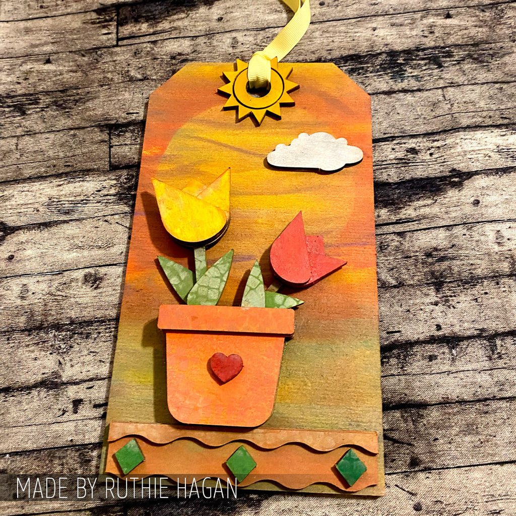 Stampers Anonymous Deco Tulips Laser Cut Boards orn03 sunset clouds tag ruthie hagan