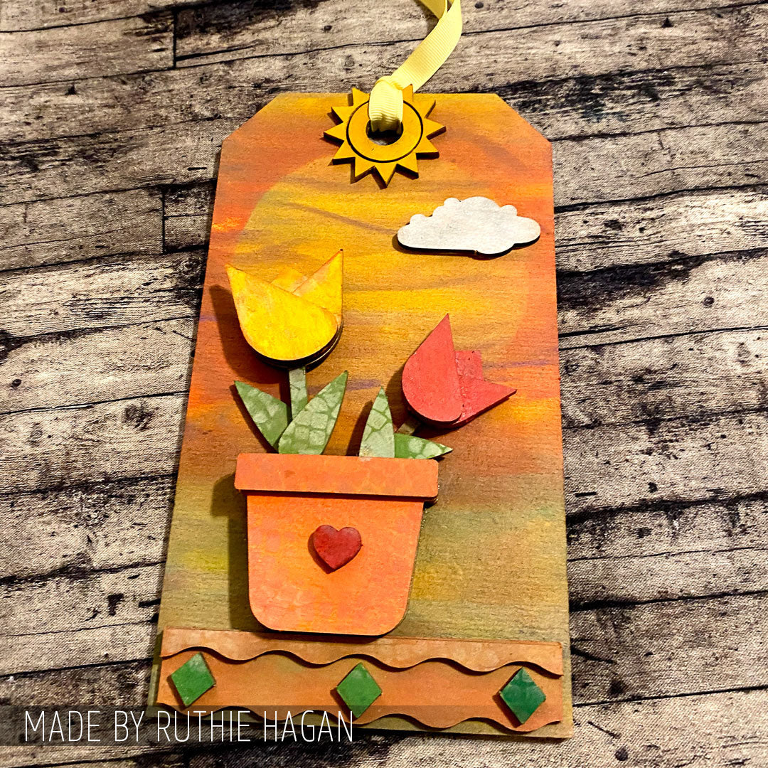 Stampers Anonymous Deco Tulips Laser Cut Boards orn03 sunset clouds tag ruthie hagan