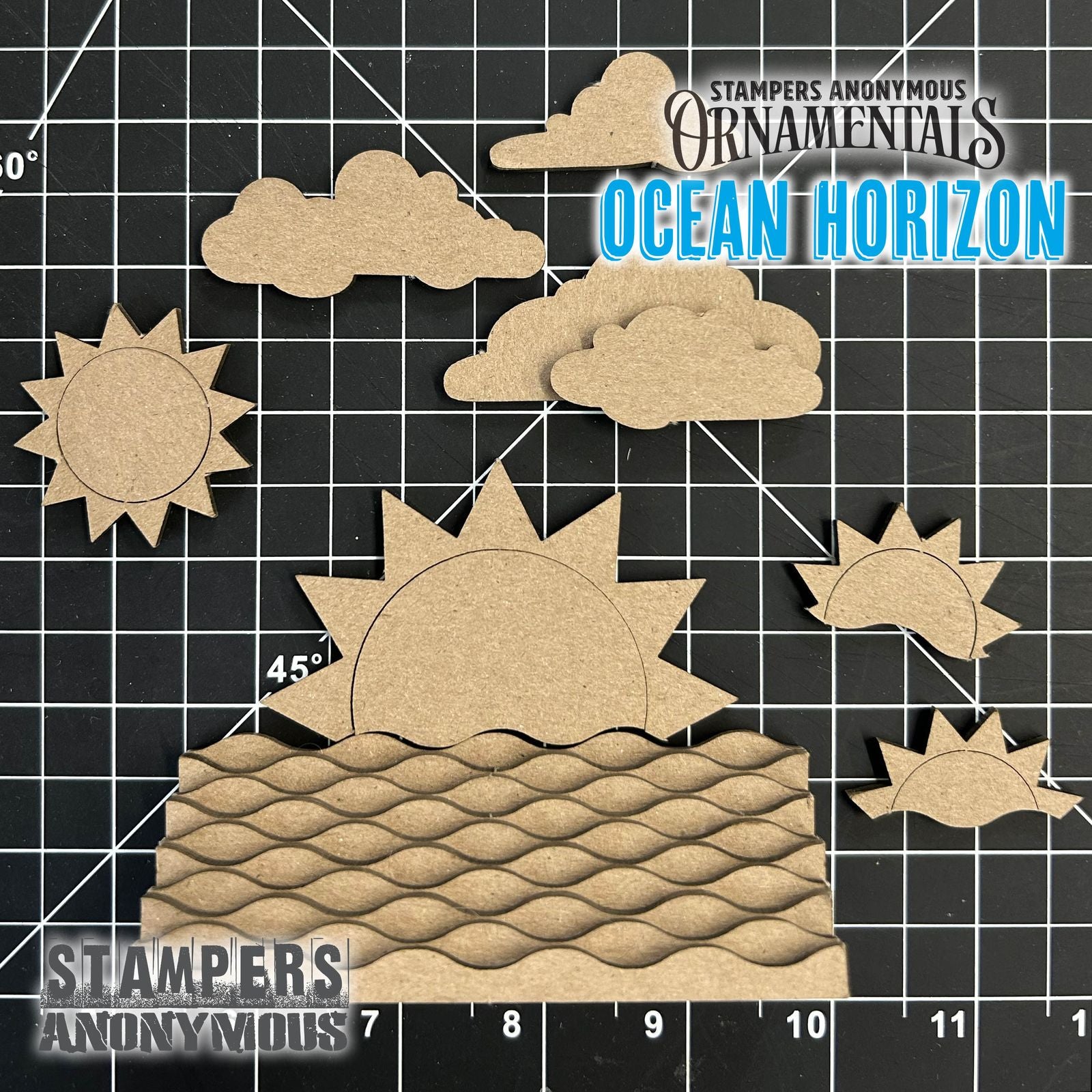 Stampers Anonymous Ocean Horizon Laser Cut Boards orn02 measurements