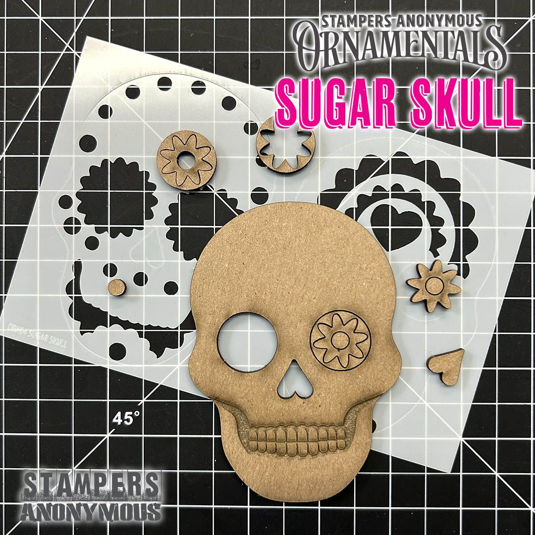 Stampers Anonymous Sugar Skull Laser Cut Boards orn04 contents inside package