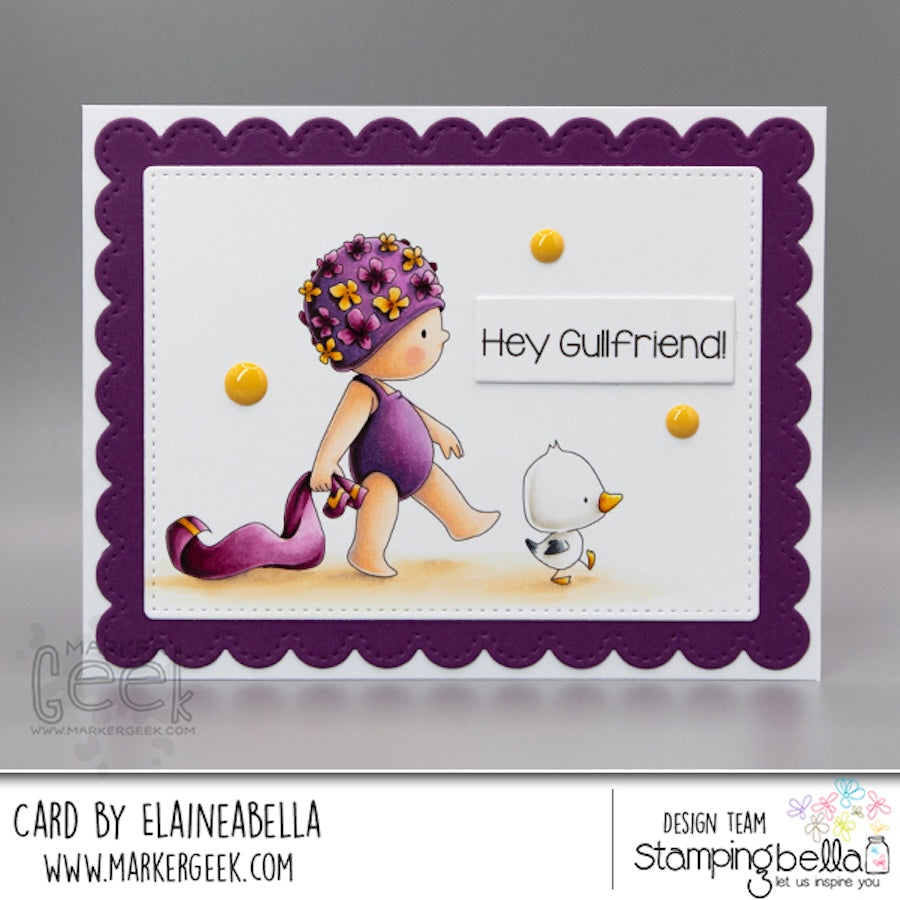 Stamping Bella Beach Bundle Girl with a Seagull Cling Stamps eb1386 scallop