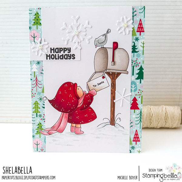 Stamping Bella Bundle Girl Sending a Letter to Santa Cling Stamp eb1413 bird