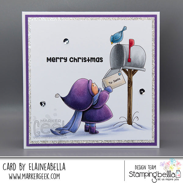 Stamping Bella Bundle Girl Sending a Letter to Santa Cling Stamp eb1413 mailbox