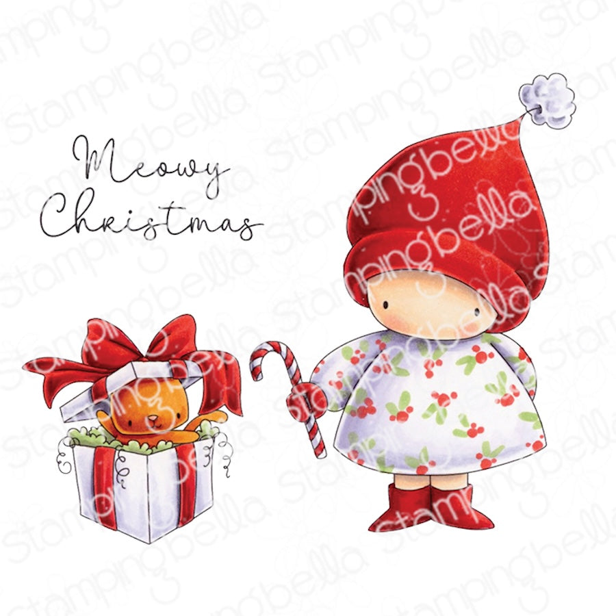 Stamping Bella Bundle Girl and the Christmas Kitty Cling Stamps eb1496