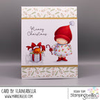 Stamping Bella Bundle Girl and the Christmas Kitty Cling Stamps eb1496 cat in present red bow candy cane meowy christmas card
