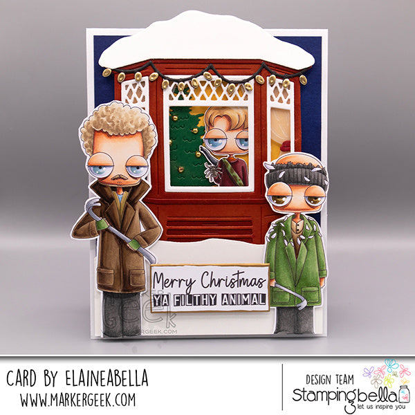 Stamping Bella Christmas Alone Oddballs Cling Stamps eb1488 boy in window snow green jacket christmas card