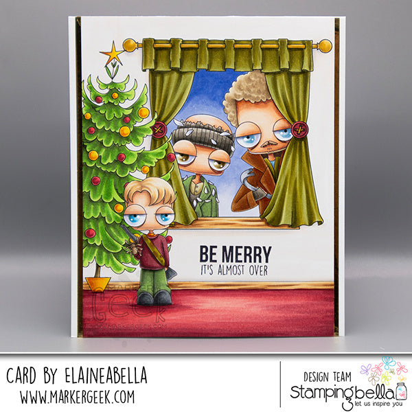 Stamping Bella Christmas Alone Oddballs Cling Stamps eb1488 christmas tree green curtains be merry card 