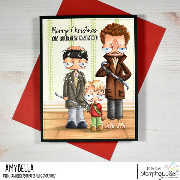 Stamping Bella Christmas Alone Oddballs Cling Stamps eb1488 curly hair brown jacket black hat christmas card