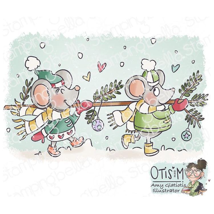 Stamping Bella Christmas Mice Carrying the Tree Cling Stamp ag1343 1