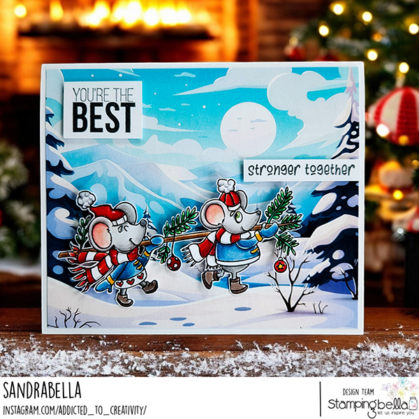 Stamping Bella Christmas Mice Carrying the Tree Cling Stamp ag1343 snowy