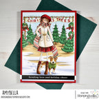 Stamping Bella Christmas Tree Lot Backdrop Cling Stamp eb1500 colored scarf dog with green sweater wreaths brown boots card