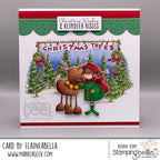 Stamping Bella Christmas Tree Lot Backdrop Cling Stamp eb1500 reindeer wreaths red bows card