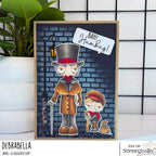 Stamping Bella Oddball Ebenezer Scrooge and Tiny Tim Cling Stamps eb1489 man with hat cane brick wall lamp post card