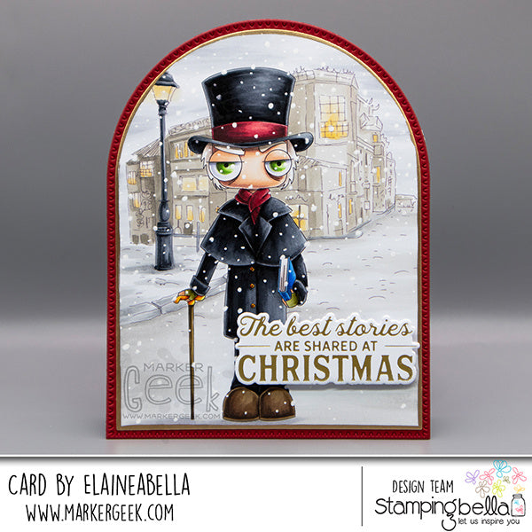 Stamping Bella Oddball Ebenezer Scrooge and Tiny Tim Cling Stamps eb1489 snow lamp post man with cane christmas card
