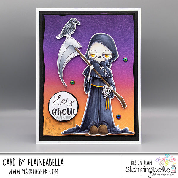 Stamping Bella Oddball Grim Reaper Cling Stamps eb1490 green pearls crow yellow eyes hey ghoul card