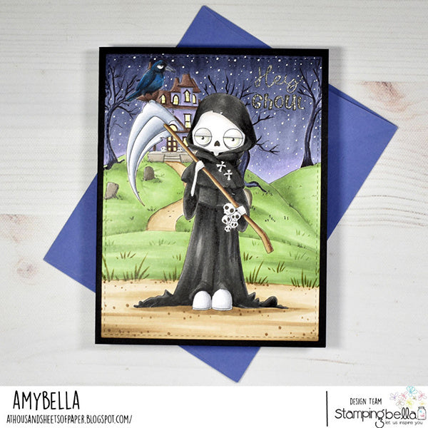 Stamping Bella Oddball Grim Reaper Cling Stamps eb1490 haunted house crow hello ghoul card