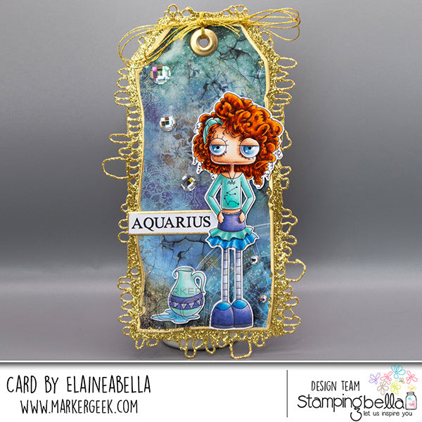 Stamping Bella Oddball Zodiac Aquarius Cling Stamps eb1453 bookmark